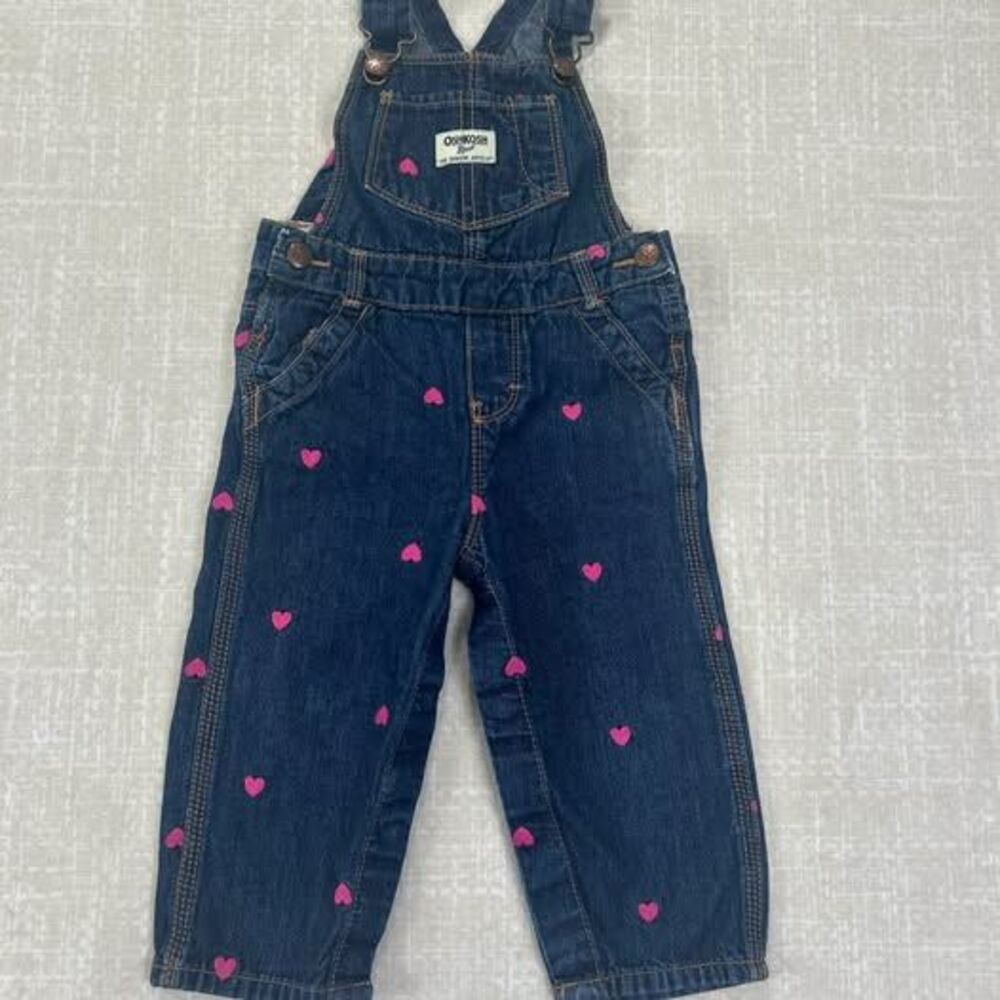 OshKosh B'gosh Pink Heart Denim Overalls 18M